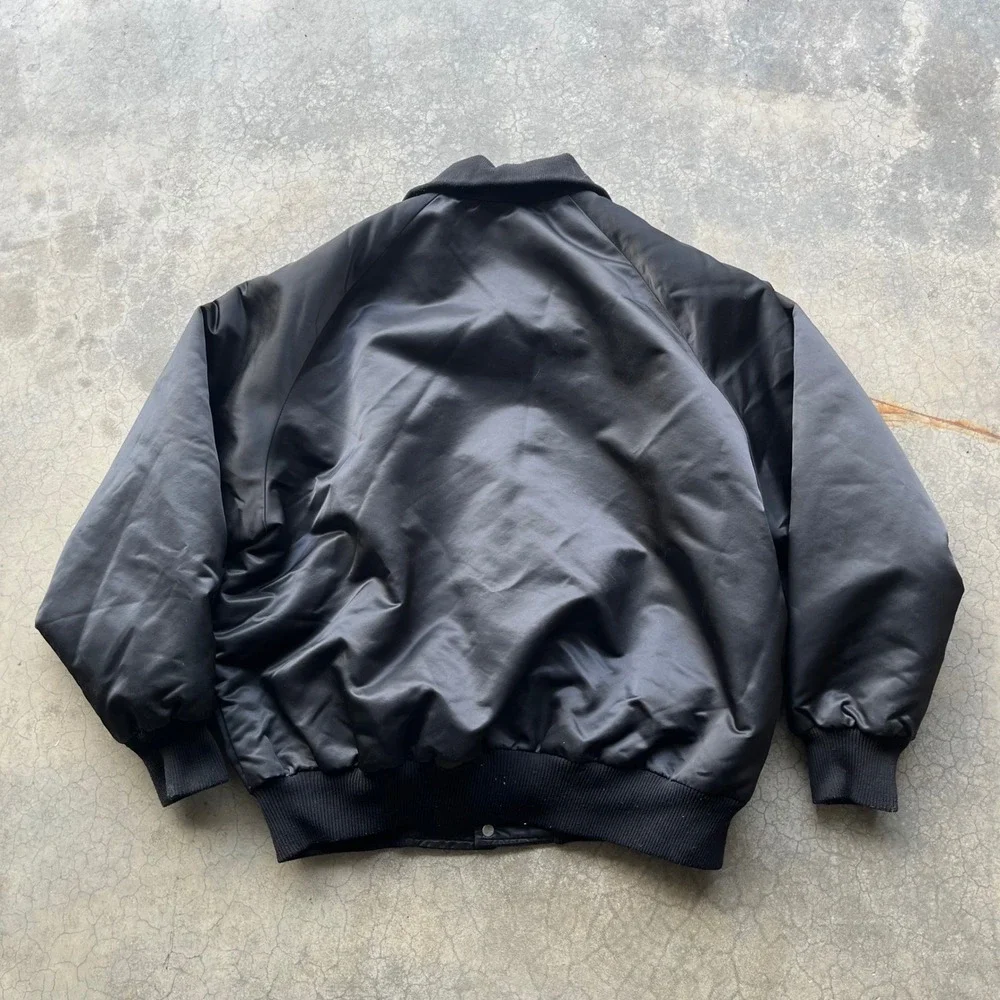 Vintage Cougars Satin Bomber Jacket Black Orange Varsity Quilted Snap Front XL